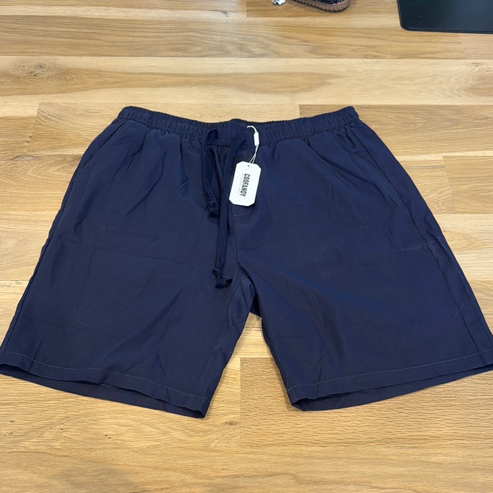 Navy Blue Coofandy Drawstring Shorts